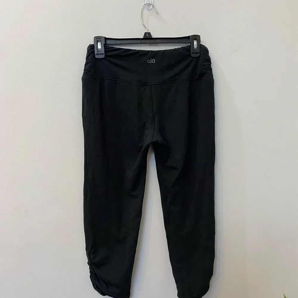 ALO Yoga Black Button-Detail Cropped Leggings Women Size S